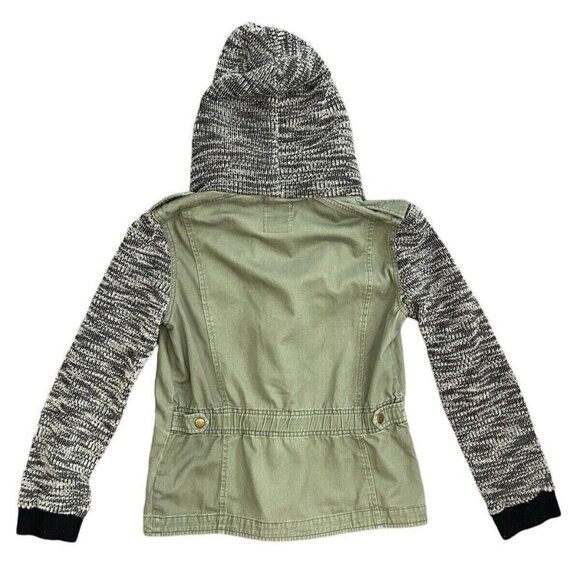 Mudd Cotton Hooded Collared Button Up Long Sleeve Jacket Green/Black Medium - Picture 5 of 7